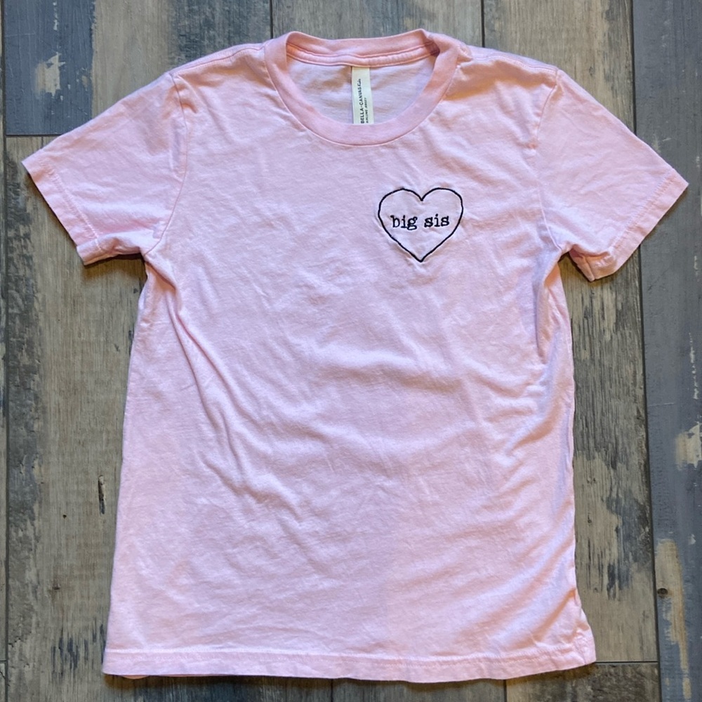 Bella & Canvas Girls Big Sis Sister Heart Tshirt Top Short Sleeve Shirt Sz 10/12